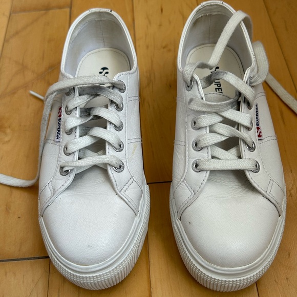 White Leather Superga Platform Sneakers - Picture 6 of 7